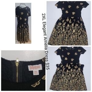 LuLaRoe Elegant Dress in Black with Gold Floral Design